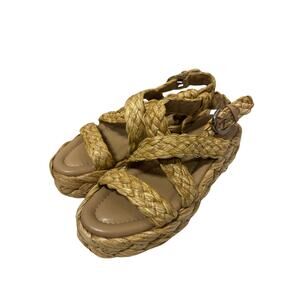Marc Fisher Raffia Platform Sandals Women’s 6M Woven Braided Ankle Strap Summer